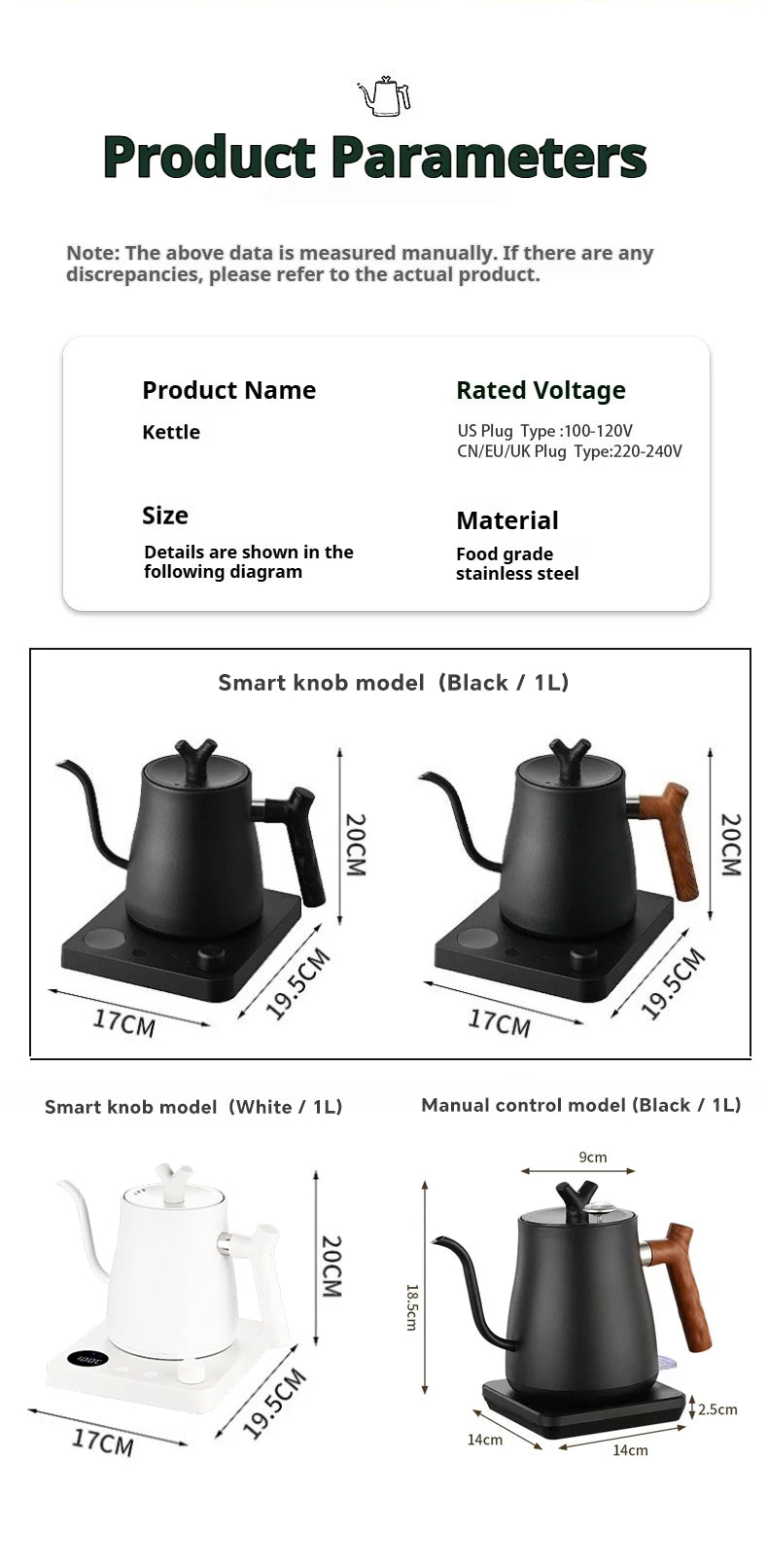 Bouilloire Électrique Intelligente 1000ml - Contrôle Température
