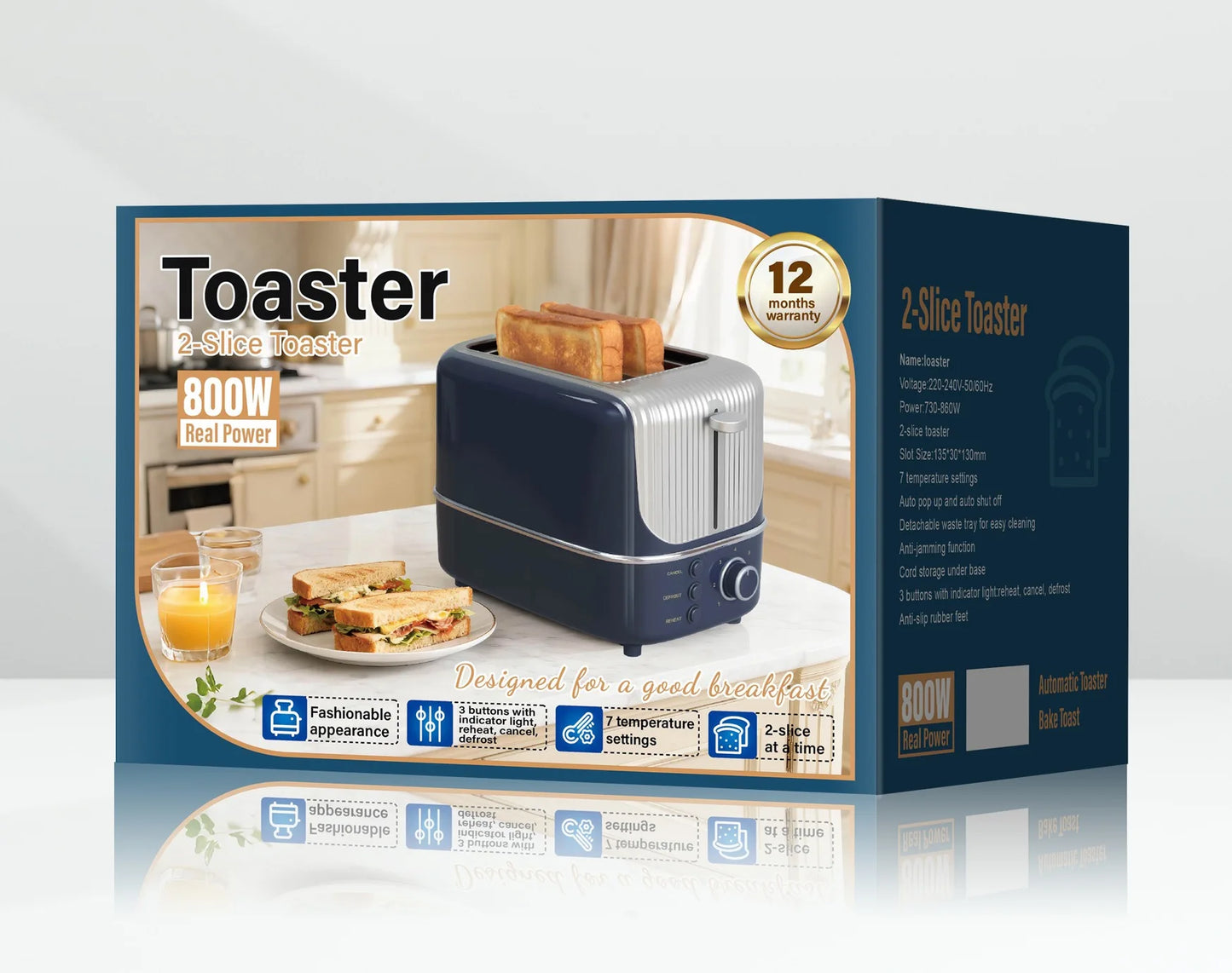 Grille-Pain 2 Tranches Large - 7 Températures et Dégivrage