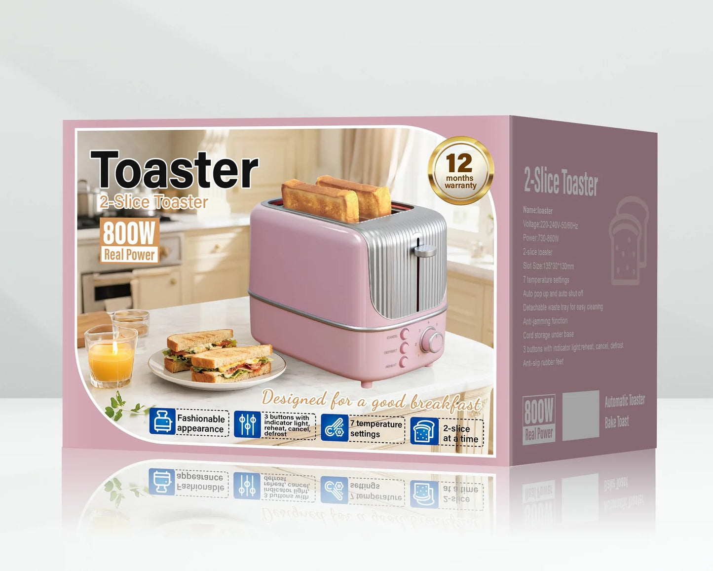 Grille-Pain 2 Tranches Large - 7 Températures et Dégivrage