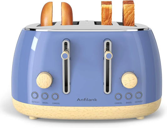 Grille-Pain Rétro 4 Tranches - Acier Inoxydable avec Fentes Extra Larges