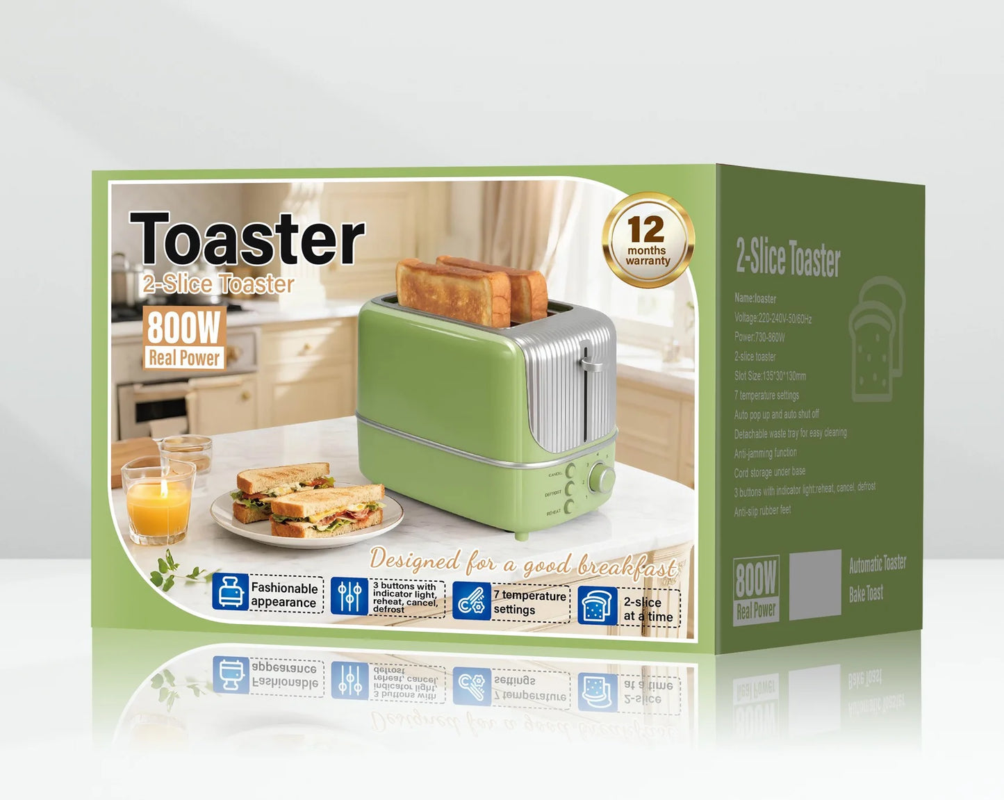 Grille-Pain 2 Tranches Large - 7 Températures et Dégivrage