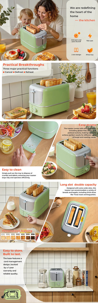 Grille-Pain 2 Tranches Large - 7 Températures et Dégivrage